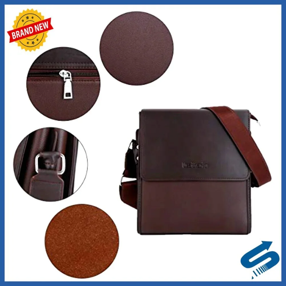 Vegan Leather Messenger Bag for Men, Crossbody Work Travel Satchel